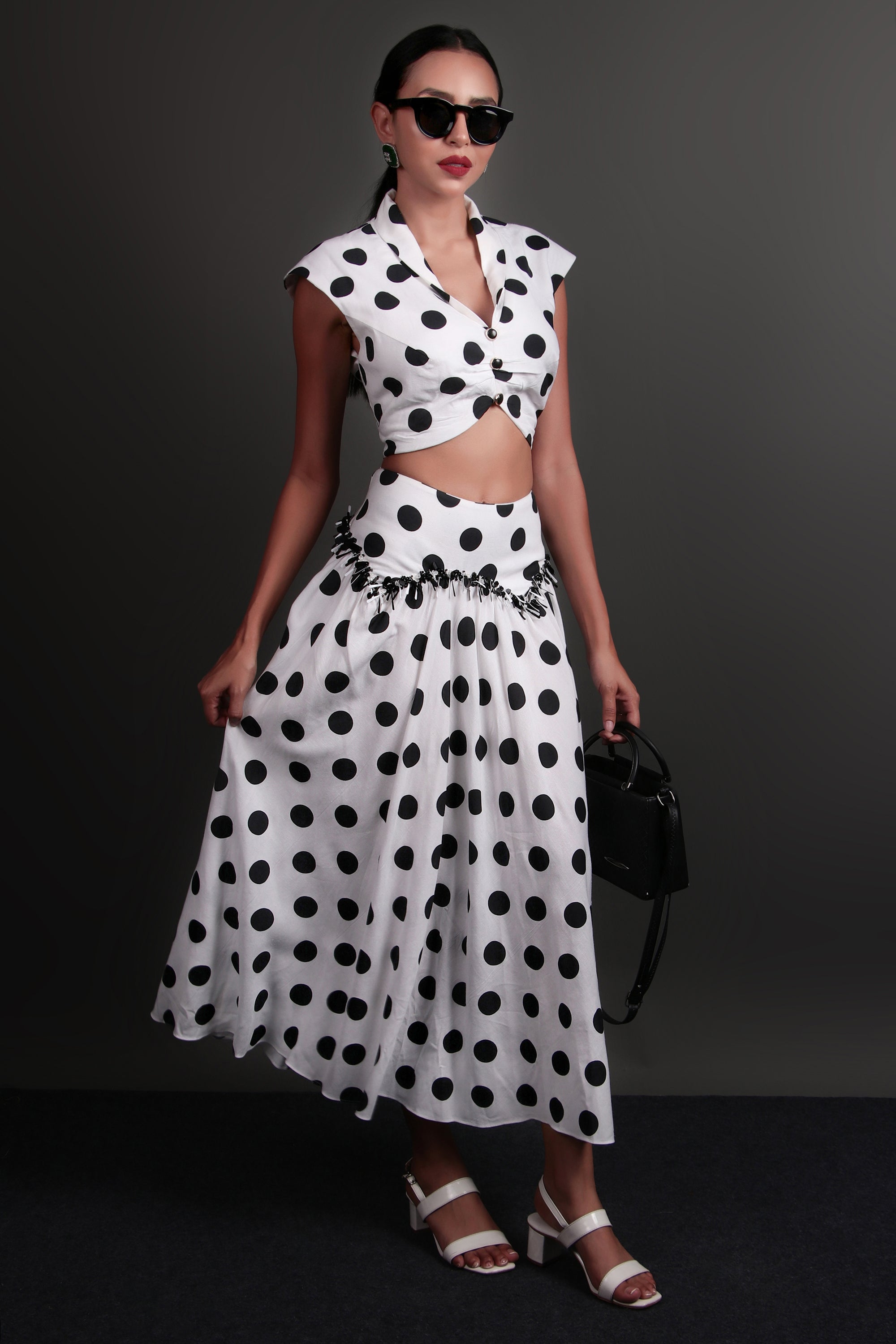Polka series crop top and skirt set